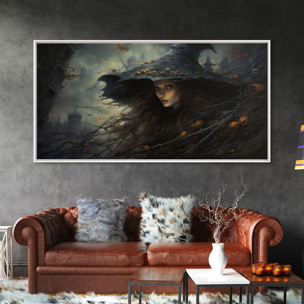 The Green Witch, Framed Canvas Print, Halloween Wall Art, Horror Prints, Halloween Decoration