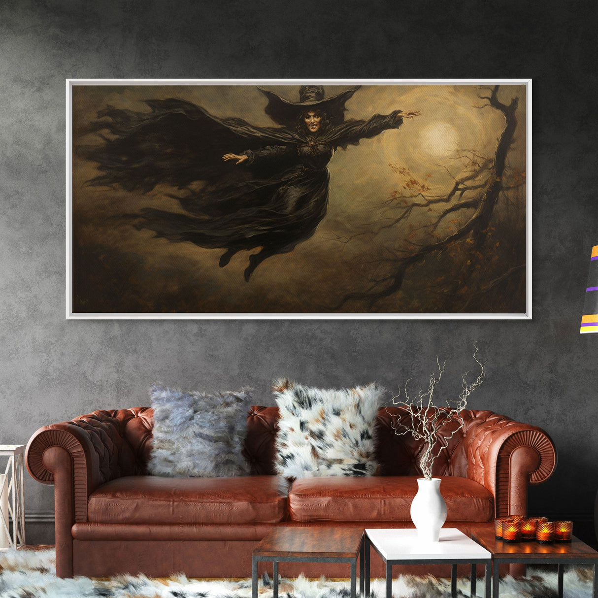 Cool Witch Art, The Flying Witch, Framed Canvas Print, Halloween Wall Art, Horror Prints, Halloween Decoration, Witch Print, Halloween Witch