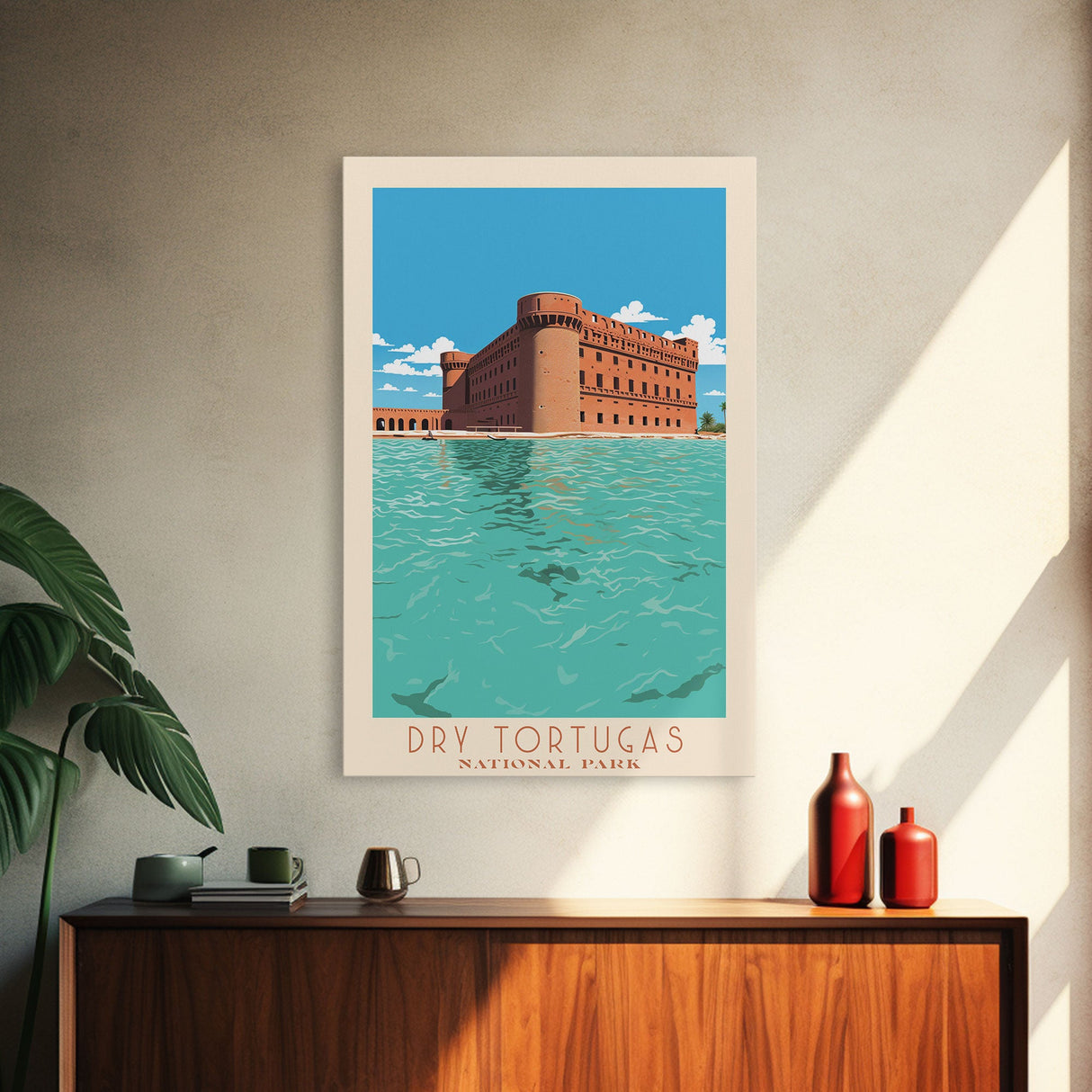 Dry Tortugas National Park Travel Poster Print, Canvas Print Wall Art, Florida Travel Art, Midcentury Modern Travel Decor, MCM Wall Art