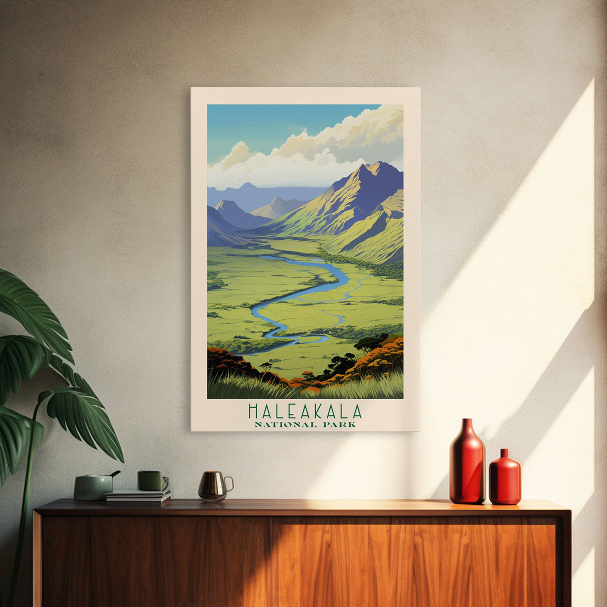 Haleakalā National Park Travel Poster Art, Canvas Print Wall Art, Maui Hawaii Travel Art, Midcentury Modern Travel Decor, Wall Art