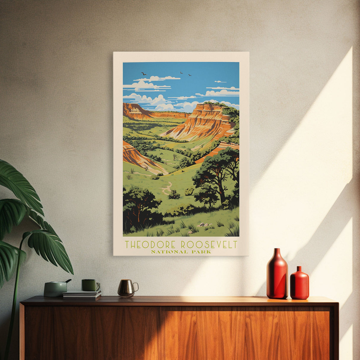 Theodore Roosevelt National Park, North Dakota Travel Art, National Park Print, Minimalist Travel Art, Midcentury Modern Style Landscape