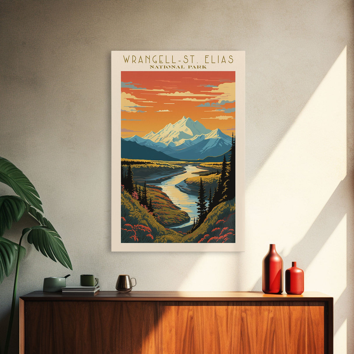 Wrangell St. Elias National Park,  Alaska Travel Art, National Park Print, Minimalist Travel Art, Midcentury Modern Retro Style Landscape