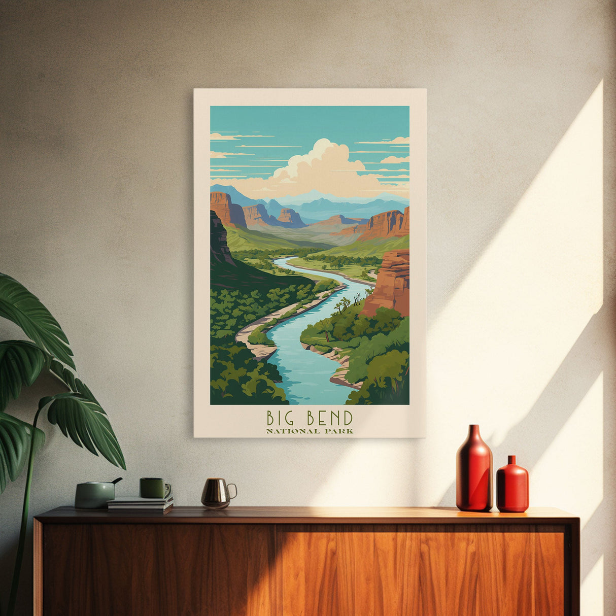 Big Bend National Park, Framed Wall Art Canvas Print, Travel Poster, Texas Travel Art, Roadtrip Decor, Cool Art, Retro State Park Art