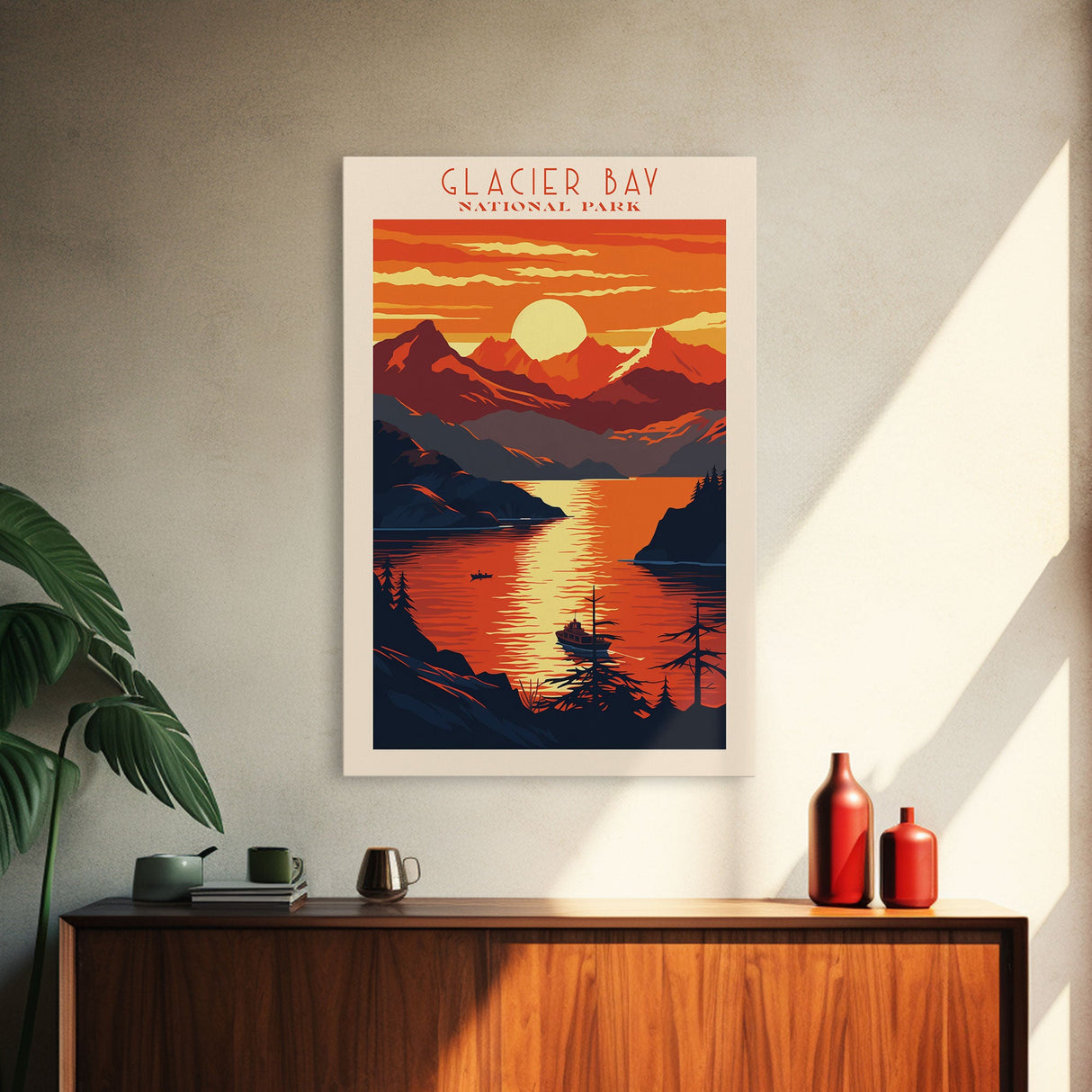 Glacier Bay National Park Travel Poster Art, Canvas Print Wall Art, Alaska Travel Art, Midcentury Modern Travel Decor, MCM Wall Art