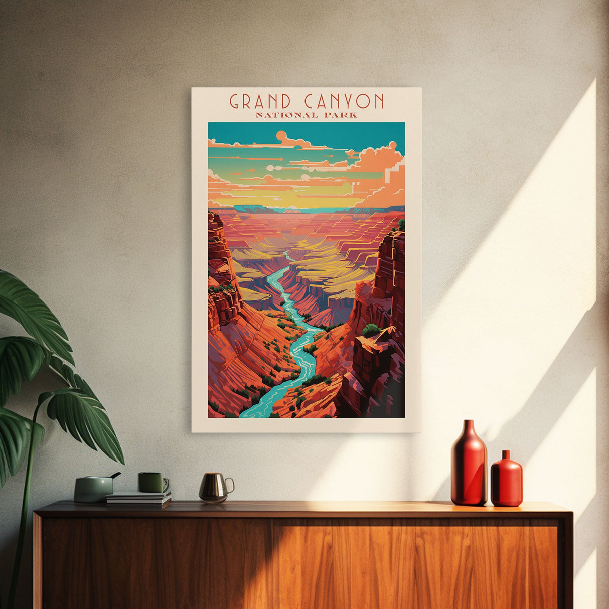 Grand Canyon National Park Travel Poster Art, Canvas Print Wall Art, Arizona Travel Art, Midcentury Modern Travel Decor, MCM Wall Art