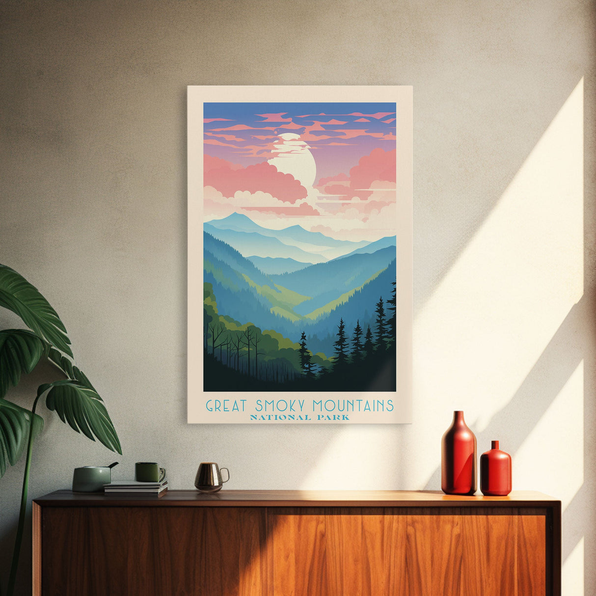 Great Smoky Mountains National Park Travel Poster Art, Canvas Print Wall Art, Tennesee Travel Art, Midcentury Modern Travel Decor, Wall Art