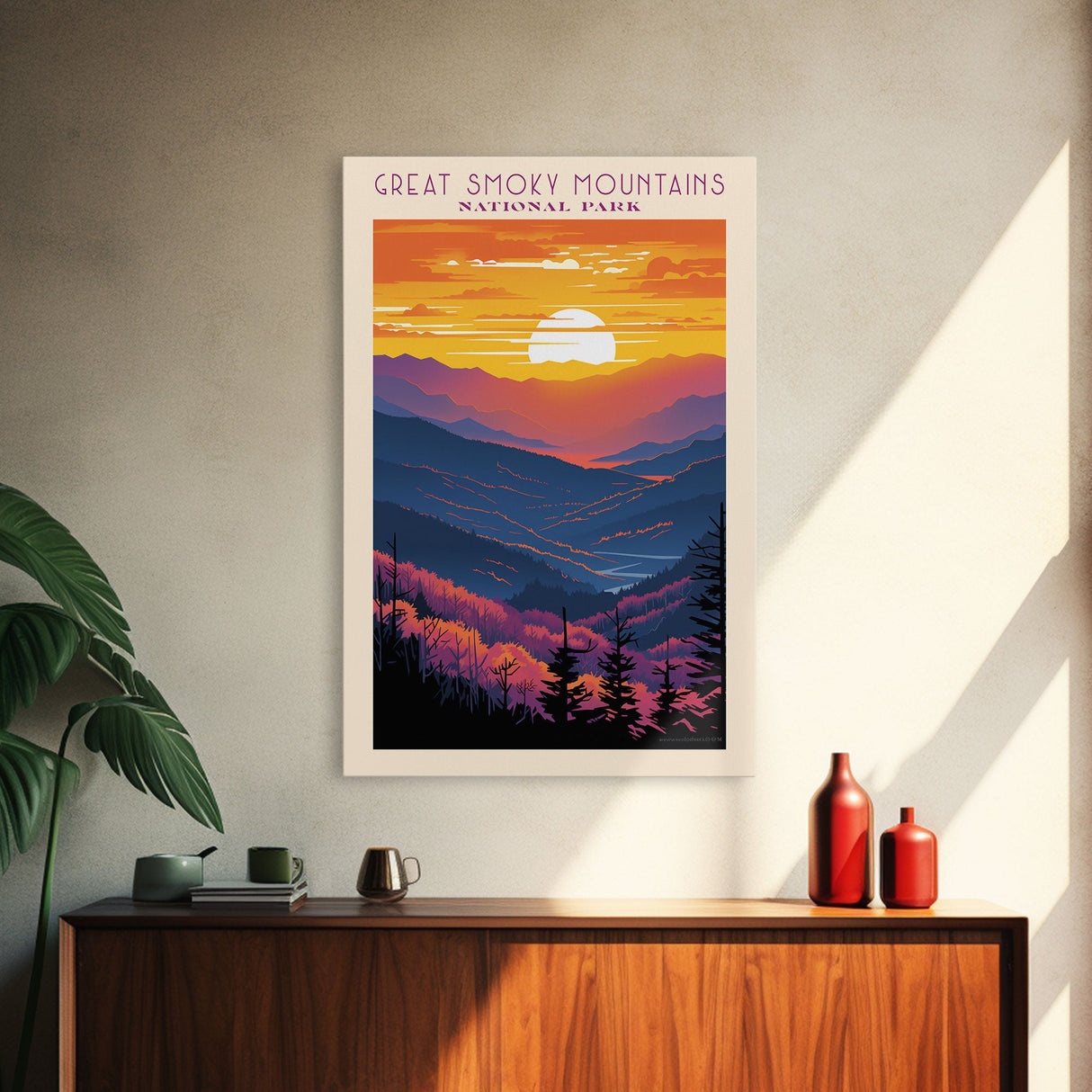 Great Smoky Mountains National Park Travel Poster Art, Canvas Print Wall Art, Tennesee Travel Art, Midcentury Modern Travel Decor, Wall Art