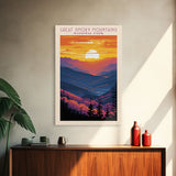 Great Smoky Mountains National Park Travel Poster Art, Canvas Print Wall Art, Tennesee Travel Art, Midcentury Modern Travel Decor, Wall Art