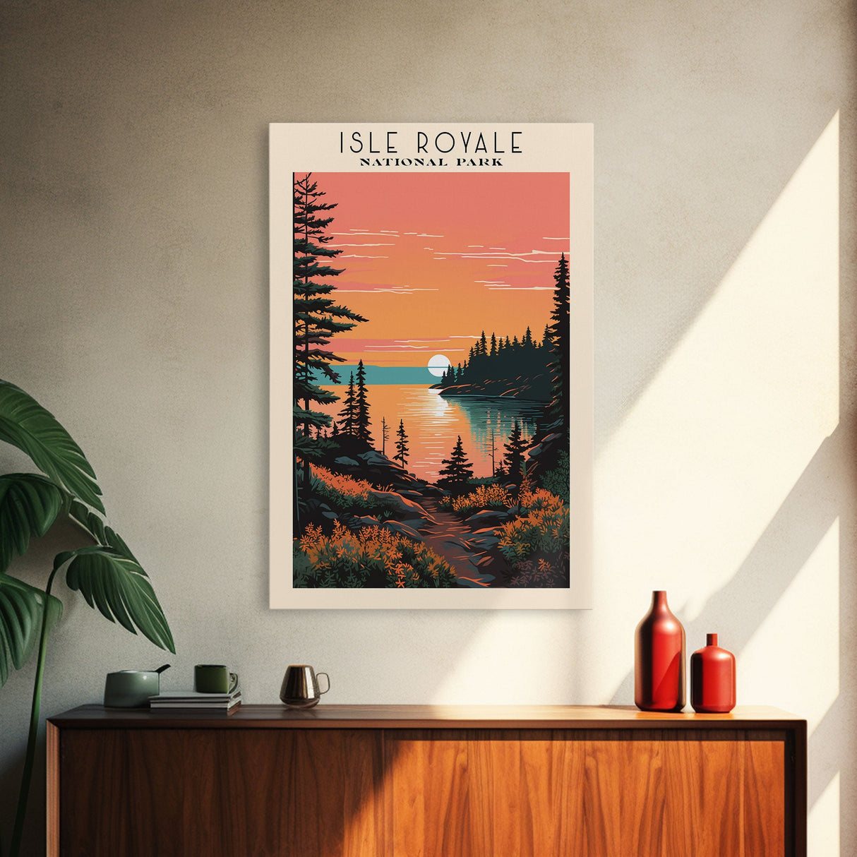 Isle Royale National Park Travel Poster Art, Canvas Print Wall Art, Michigan Travel Art, Midcentury Modern Travel Decor, Wall Art