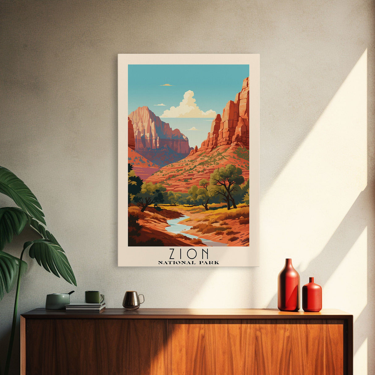 Zion National Park,  Utah Travel Art, National Park Print, Minimalist Travel Art, Midcentury Modern Retro Style Landscape