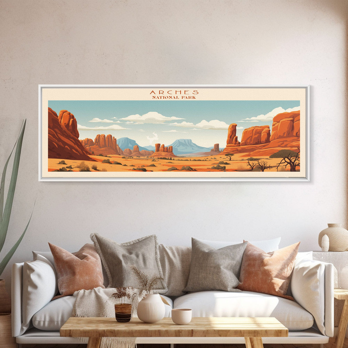 Arches National Park, Panoramic Utah Travel Art, National Park Print, Minimalist Travel Art, Midcentury Modern Style Landscape