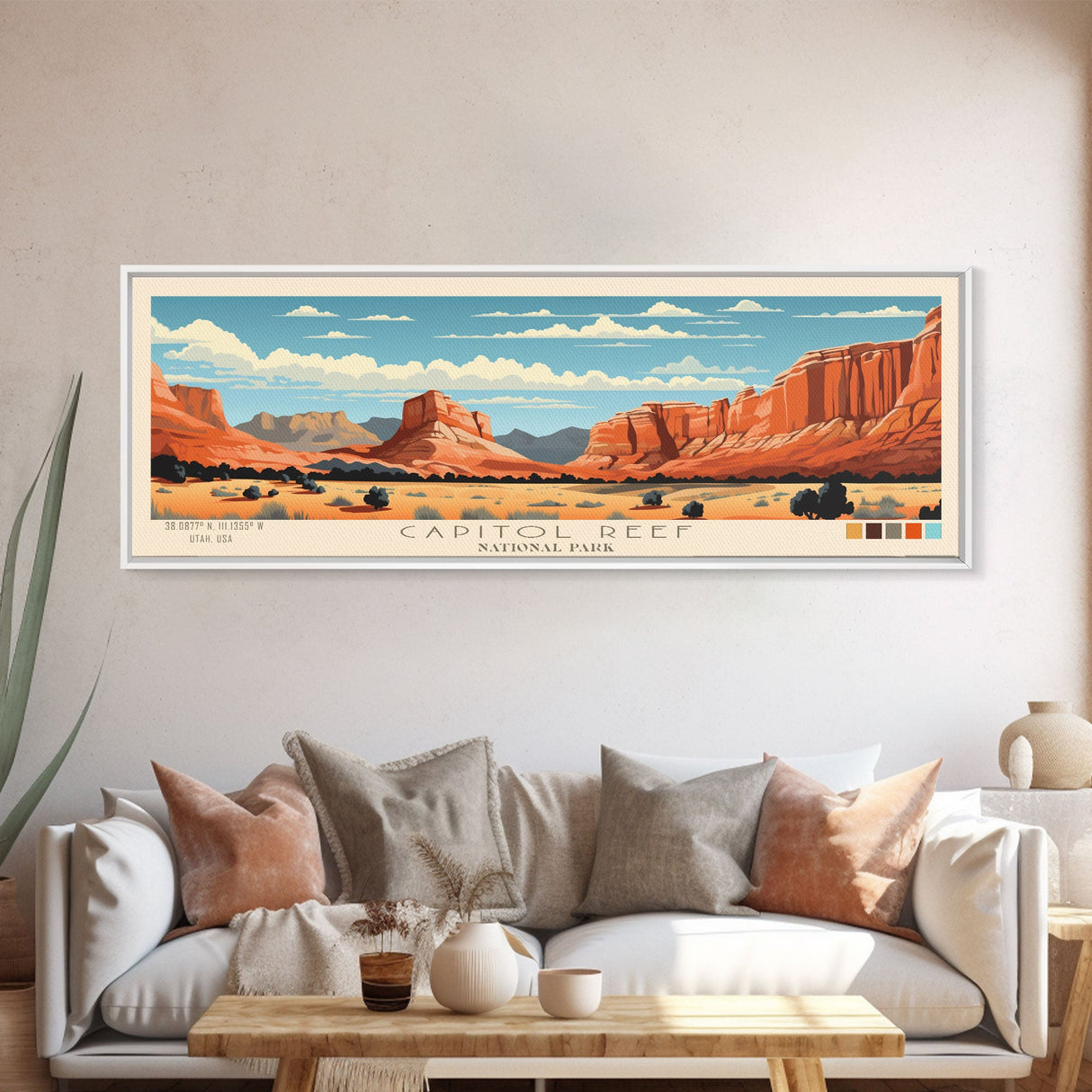 Capitol Reef National Park, Panoramic Utah Travel Art, National Park Print, Minimalist Travel Art, Midcentury Modern Style Landscape