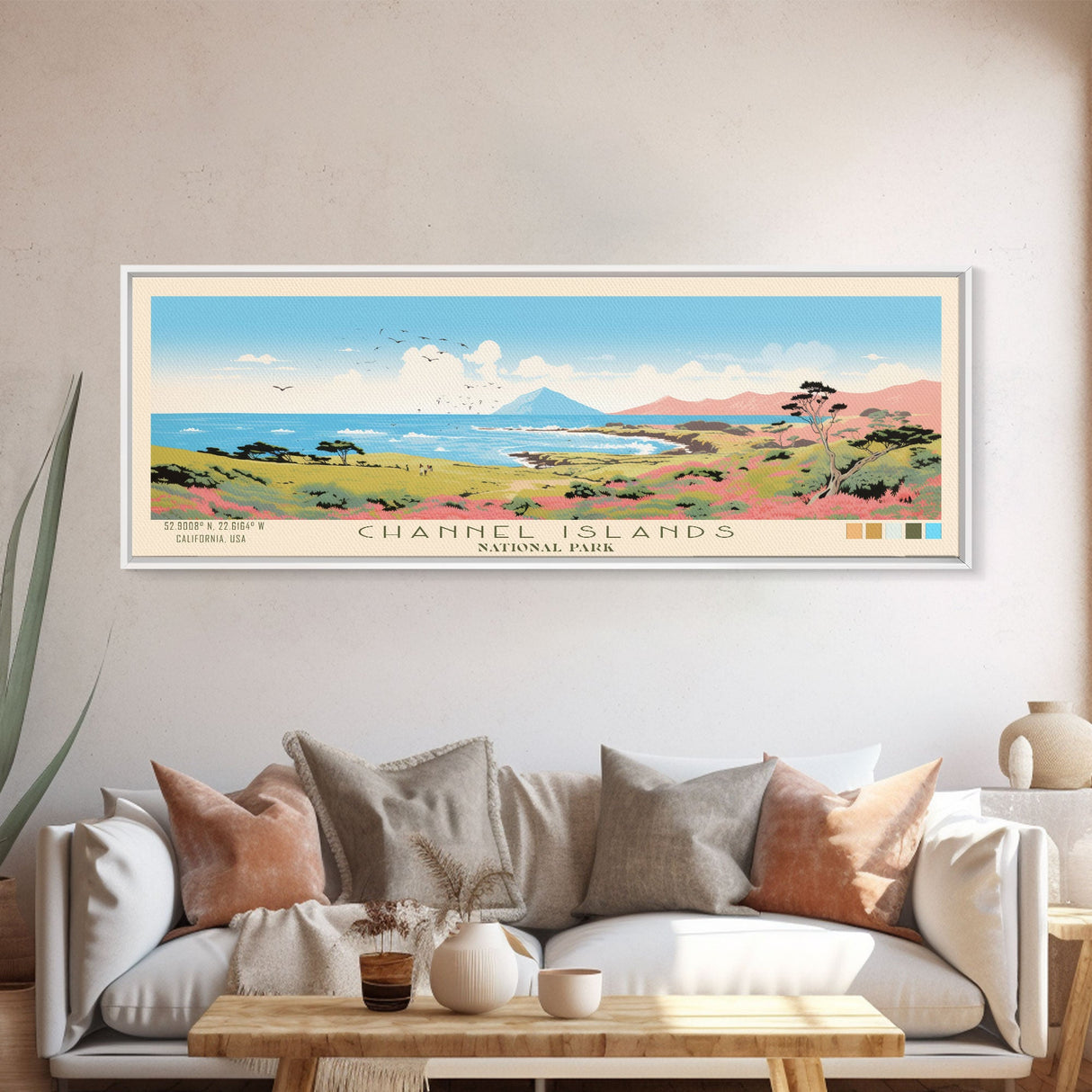 Channel Islands National Park Panoramic California Travel Art, National Park Print, Minimalist Travel Art, Midcentury Modern Style Landscape