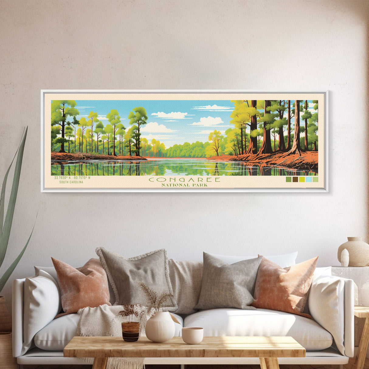 Congaree National Park, Panoramic South Carolina Travel Art, National Park Print, Minimalist Travel Art, Midcentury Modern Style Landscape