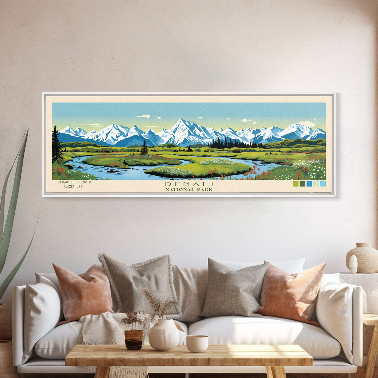 Denali National Park, Panoramic Alaska Travel Art, National Park Print, Minimalist Travel Art, Midcentury Modern Style Landscape