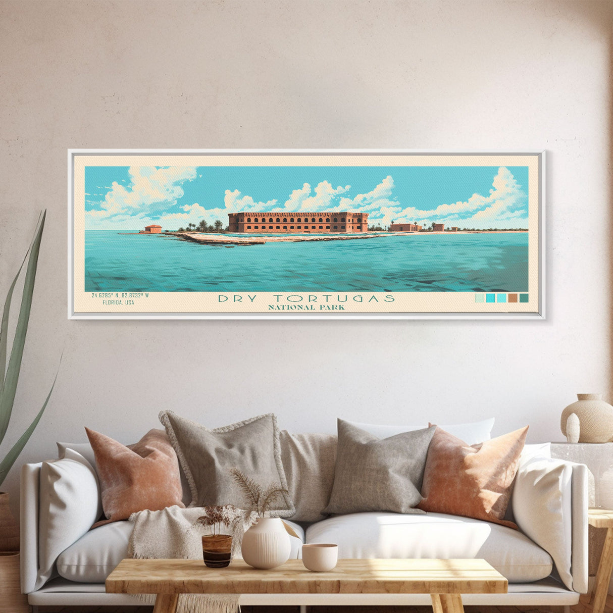 Dry Tortugas National Park, Panoramic Florida Travel Art, National Park Print, Minimalist Travel Art, Midcentury Modern Style Landscape