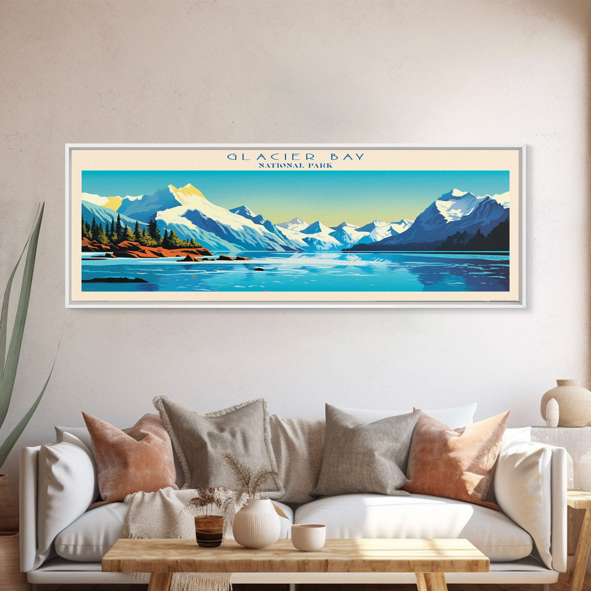 Glacier Bay National Park, Panoramic Alaska Travel Art, National Park Print, Minimalist Travel Art, Midcentury Modern Style Landscape