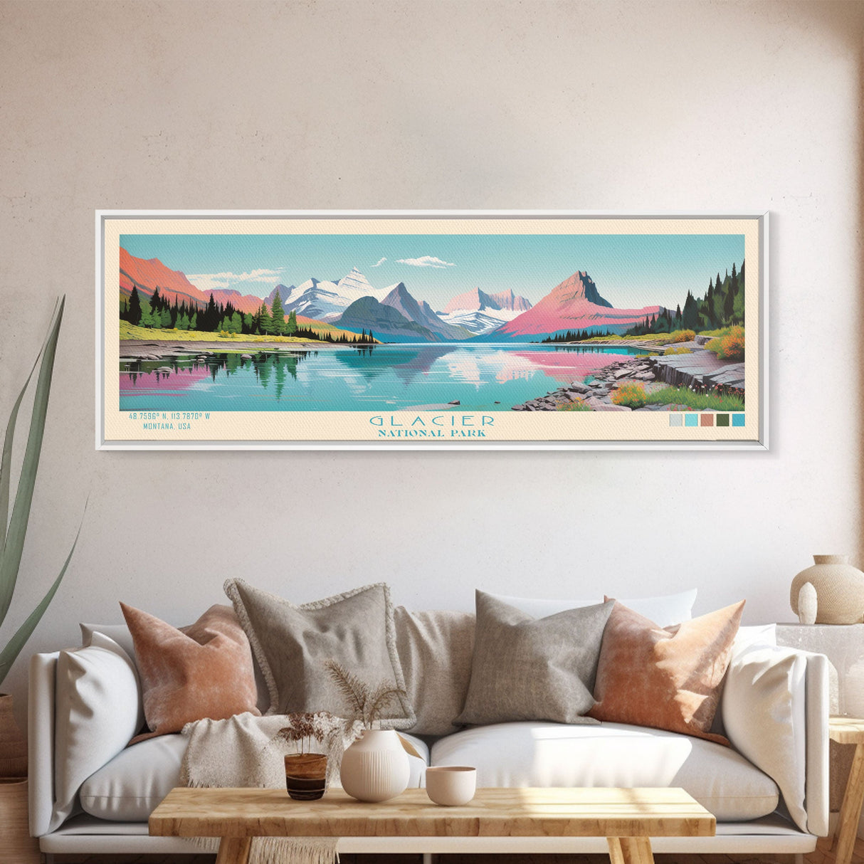 Glacier National Park, Panoramic Montana Travel Art, National Park Print, Minimalist Travel Art, Midcentury Modern Style Landscape