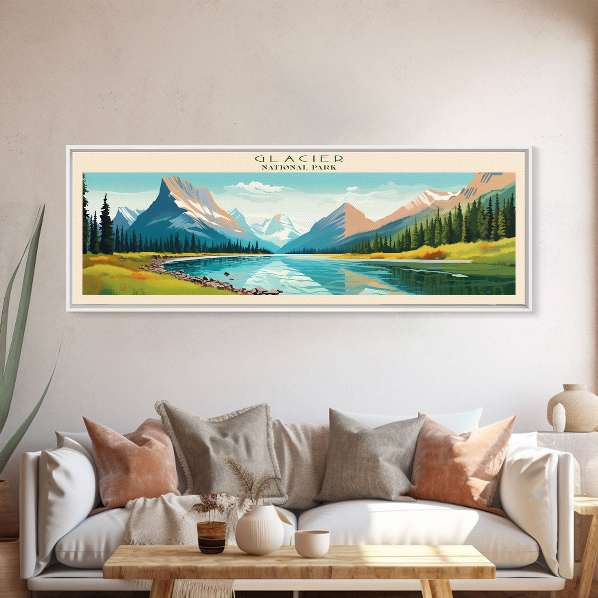 Glacier National Park, Panoramic Montana Travel Art, National Park Print, Minimalist Travel Art, Midcentury Modern Style Landscape