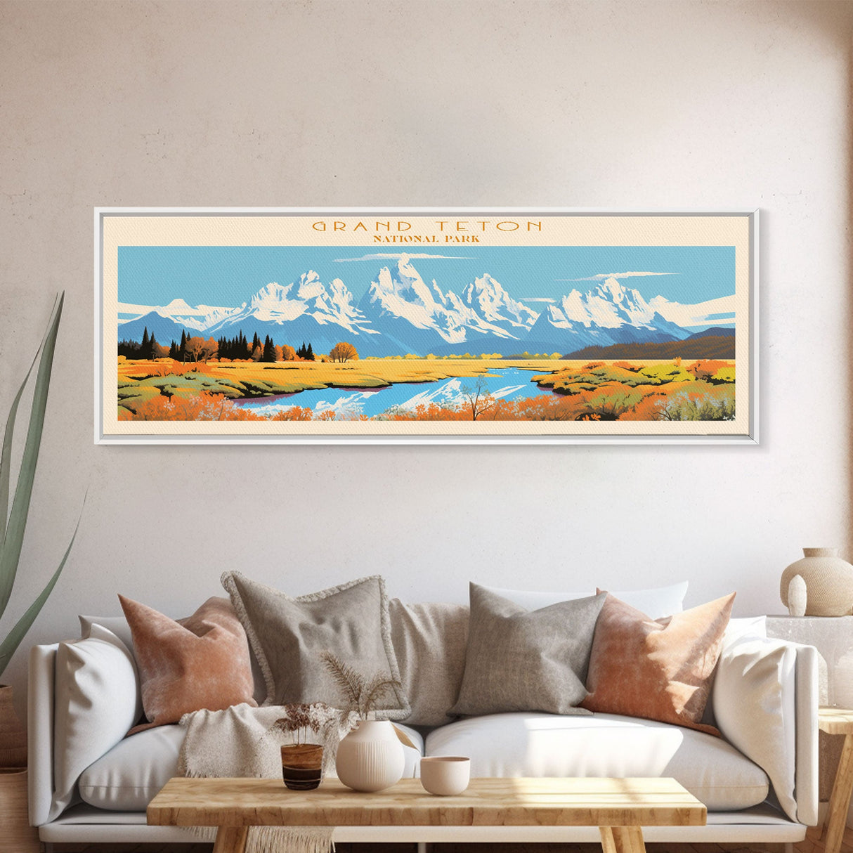 Grand Teton National Park, Panoramic Wyoming Travel Art, National Park Print, Minimalist Travel Art, Midcentury Modern Style Landscape