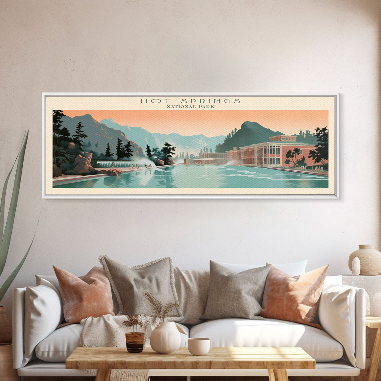 Hot Springs National Park, Panoramic Arkansas Travel Art, National Park Print, Minimalist Travel Art, Midcentury Modern Style Landscape