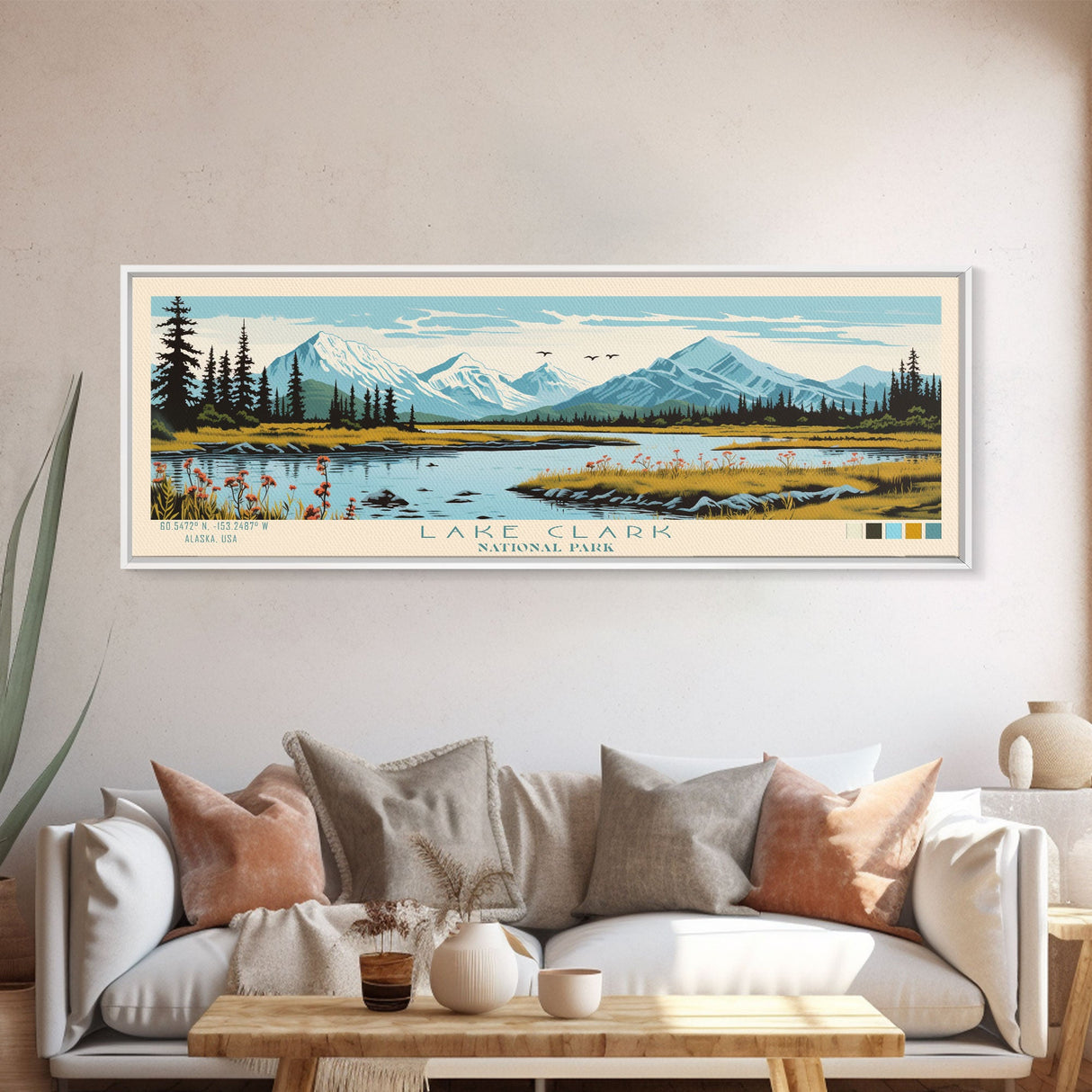 Lake Clark National Park, Panoramic Alaska Travel Art, National Park Print, Minimalist Travel Art, Midcentury Modern Style Landscape