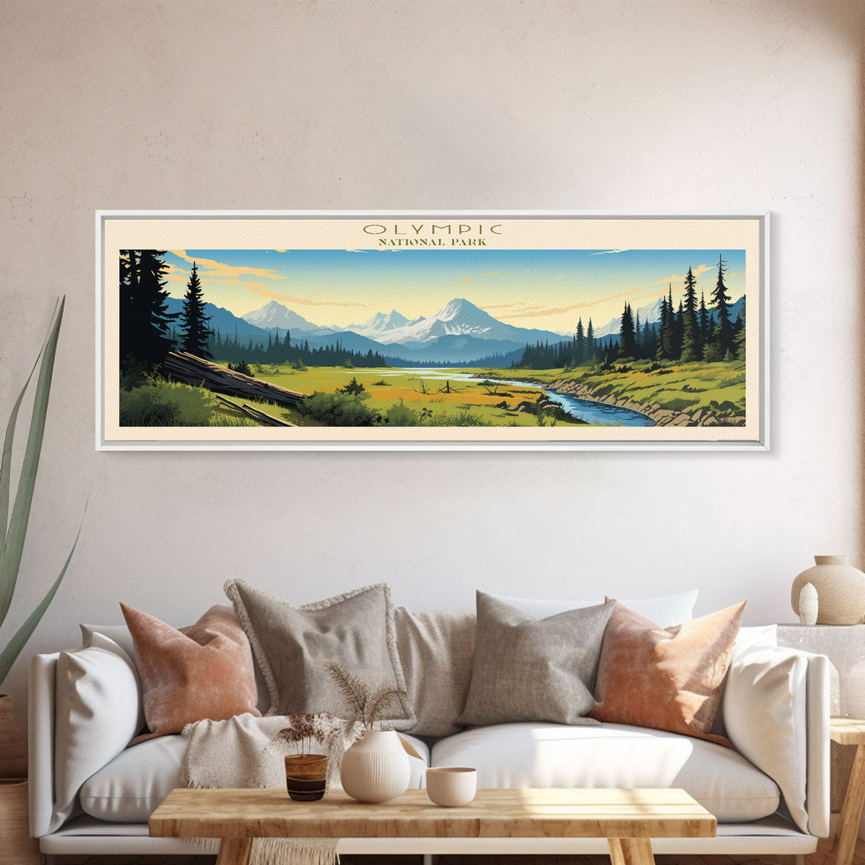 Olympic National Park Panoramic Washington Travel Art, National Park Print, Minimalist Travel Art, Midcentury Modern Style Landscape