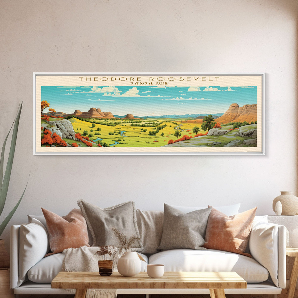 Theodore Roosevelt National Park Panoramic North Dakota Travel Art, National Park Print, Minimalist Travel Art, Midcentury Modern Style