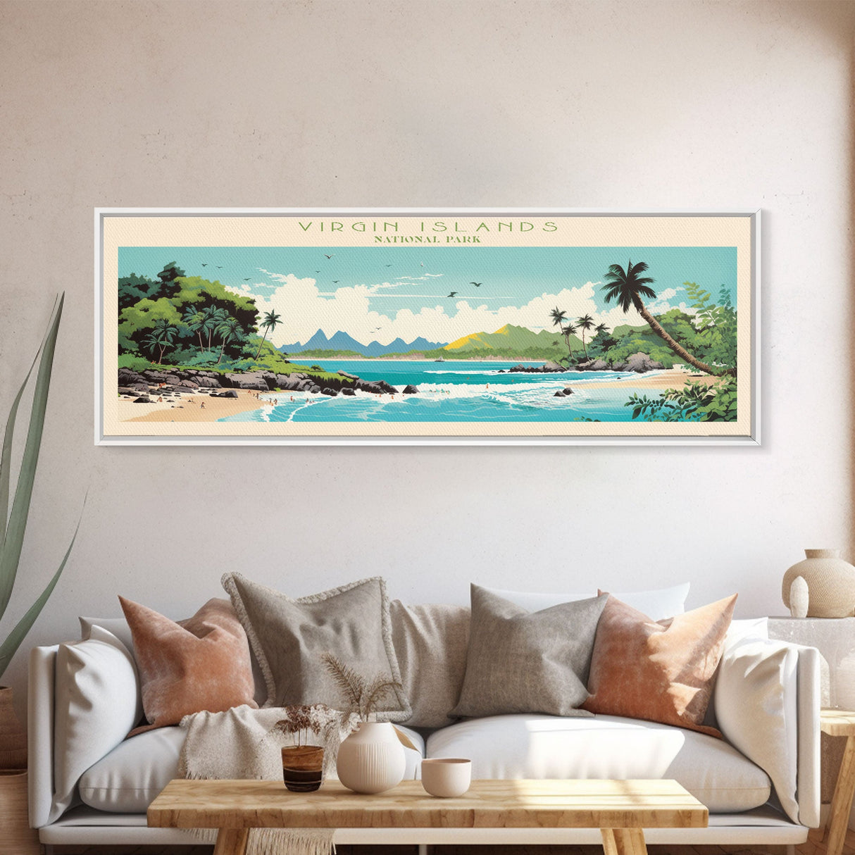 Virgin Islands National Park Panoramic St. John Travel Art, National Park Print, Minimalist Travel Art, Midcentury Modern Style Landscape