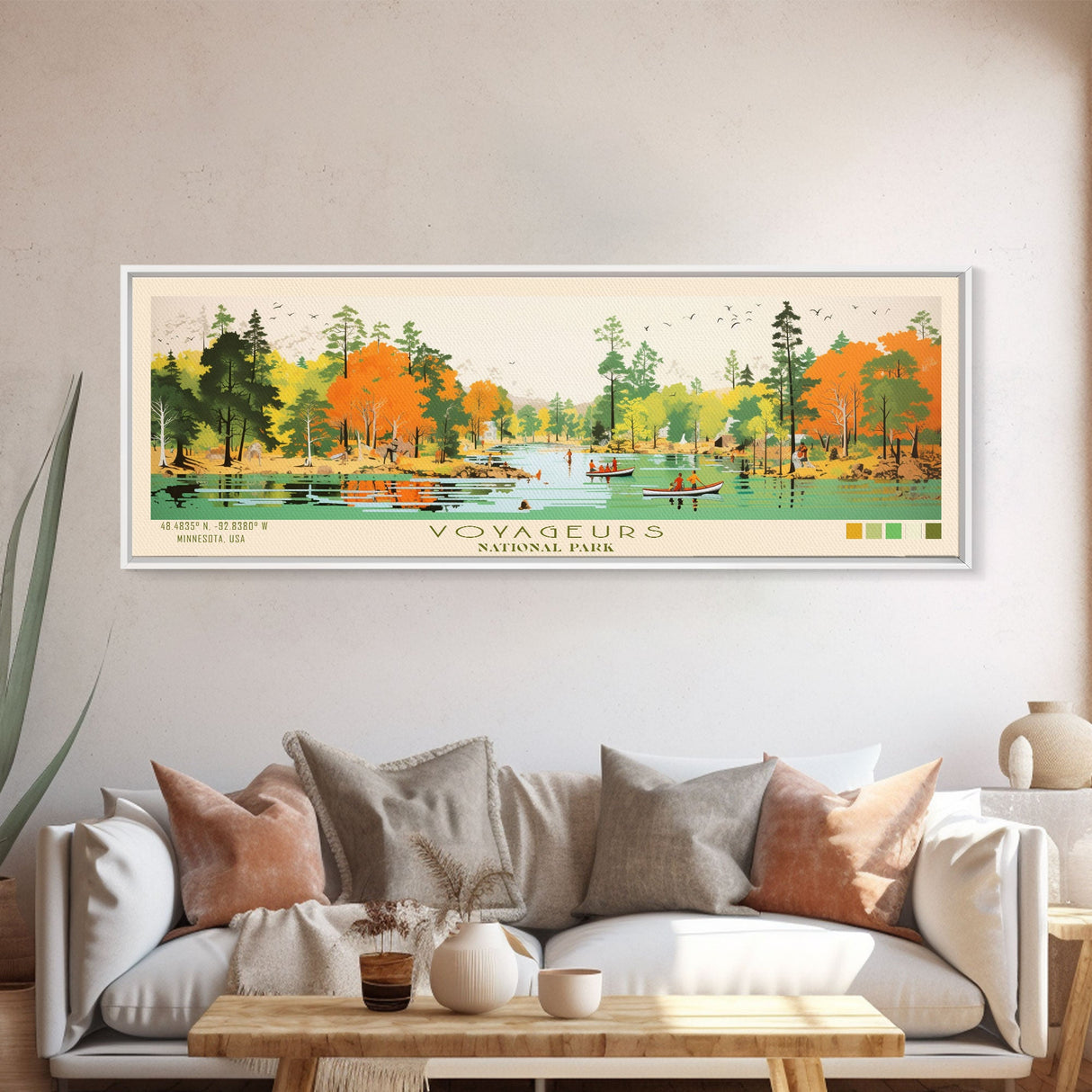 Voyageurs National Park Panoramic Minnesota Travel Art, National Park Print, Minimalist Travel Art, Midcentury Modern Style Landscape