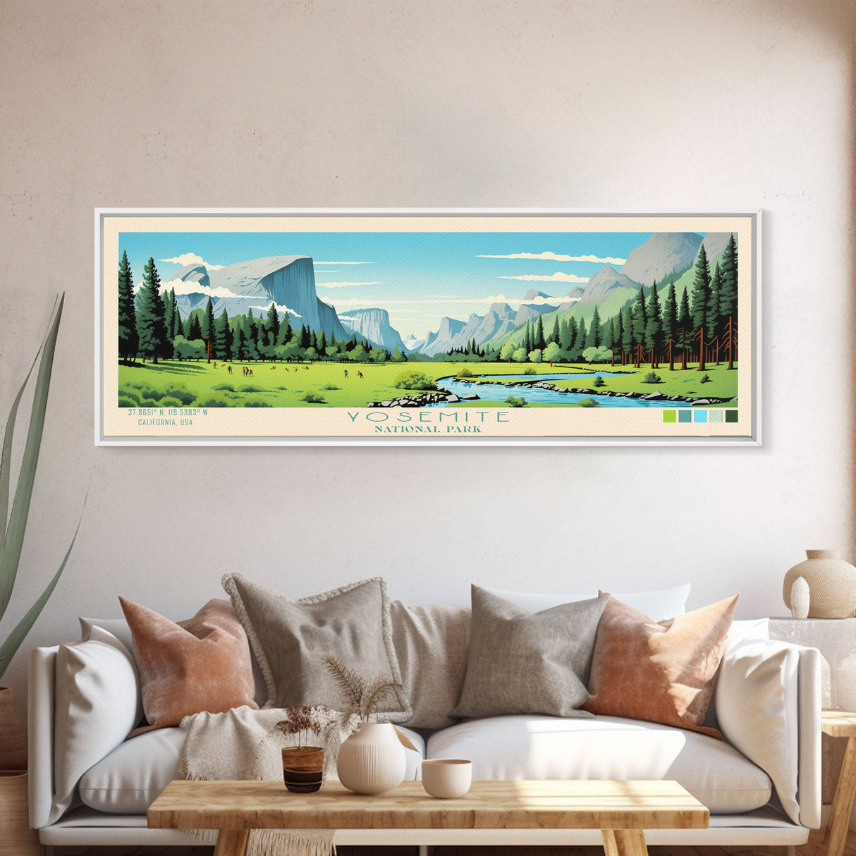 Yosemite National Park Panoramic California Travel Art, National Park Print, Minimalist Travel Art, Midcentury Modern Style Landscape