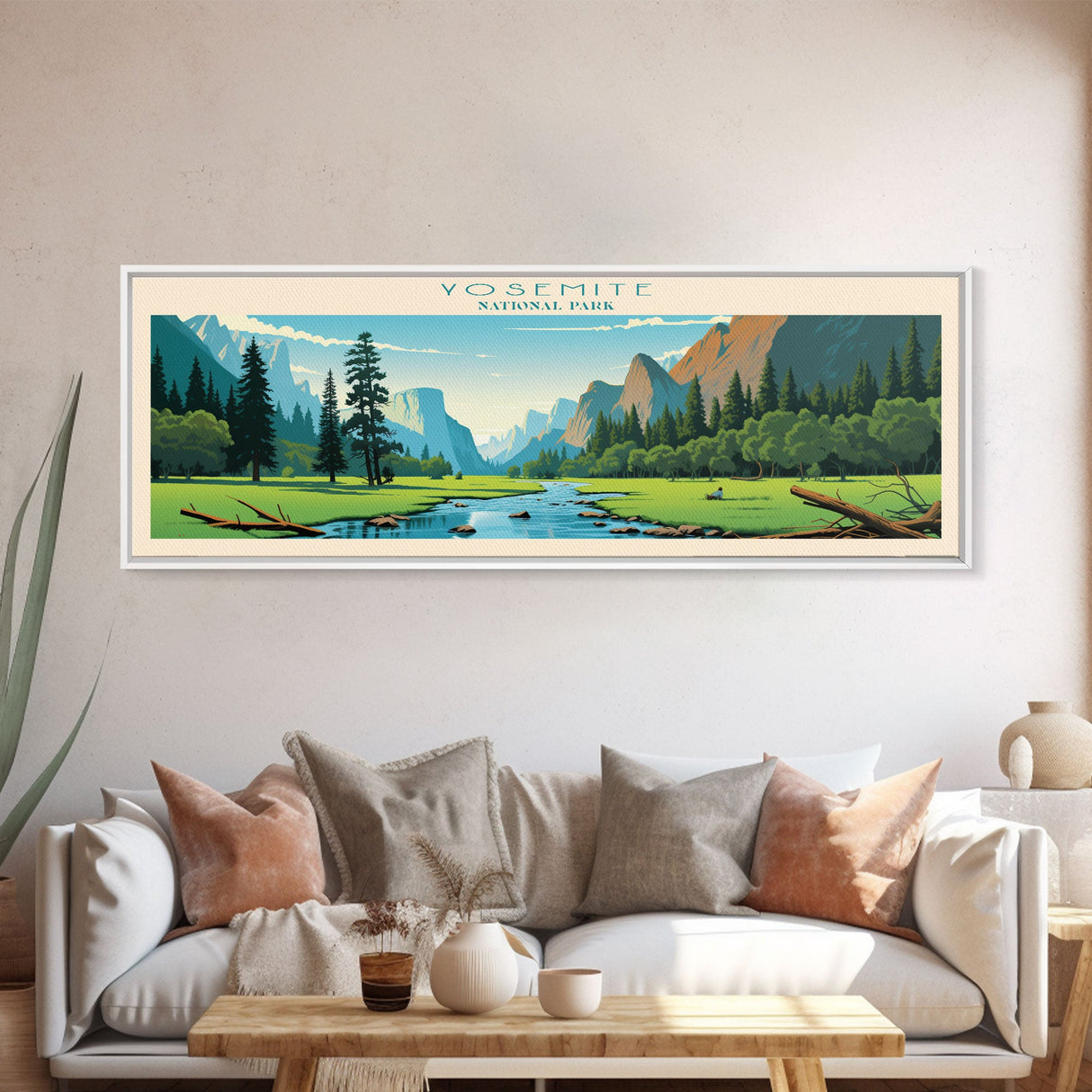 Yosemite National Park Panoramic California Travel Art, National Park Print, Minimalist Travel Art, Midcentury Modern Style Landscape