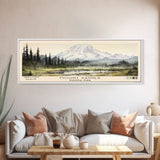 Mount Rainier National Park Panoramic Travel Art, National Park Print, Minimalist Travel Art, Subdued Watercolor Painting Panoramic