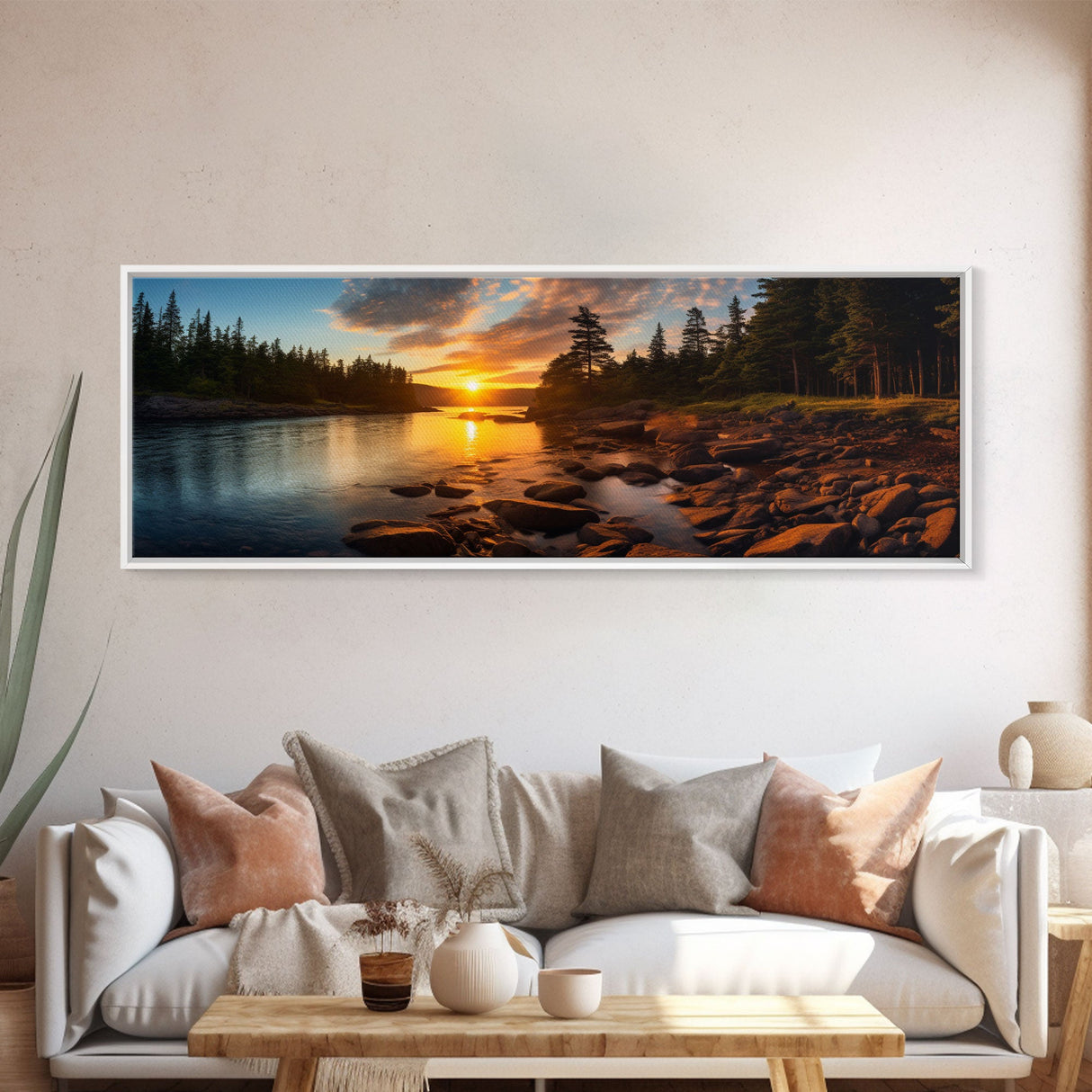 Photographic Panoramic of Acadia National Park, Sunset Photography, National Park Art, Framed Canvas Print, Landscape Photography