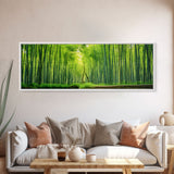 Beautiful Photographic Panoramic of Arashiyama Bamboo Grove Kyoto Japan, Framed Canvas Print, Landscape Photography, Landmark Art