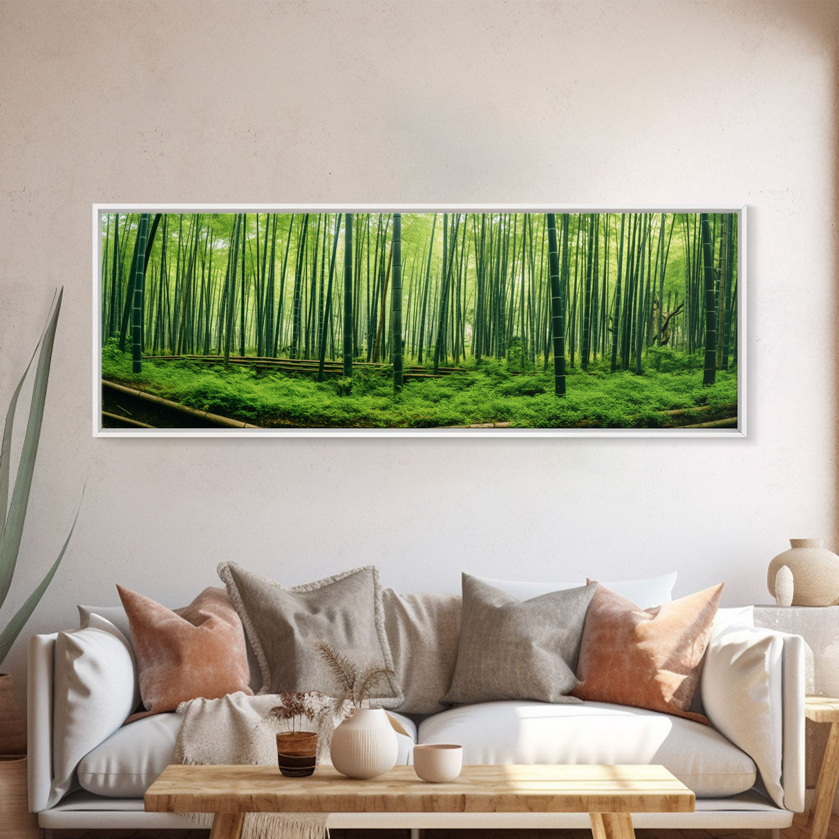 Beautiful Photographic Panoramic of Arashiyama Bamboo Grove Kyoto Japan, Framed Canvas Print, Landscape Photography, Landmark Art