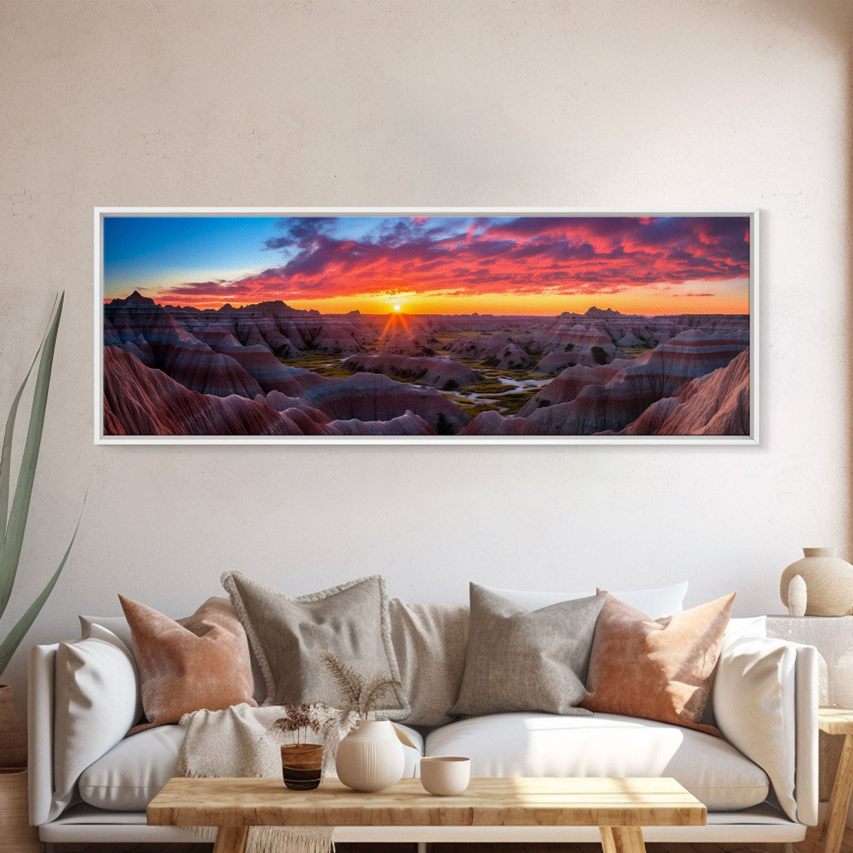 Photographic Panoramic of Badlands National Park, Sunset Photography, National Park Art, Framed Canvas Print, Landscape Photography