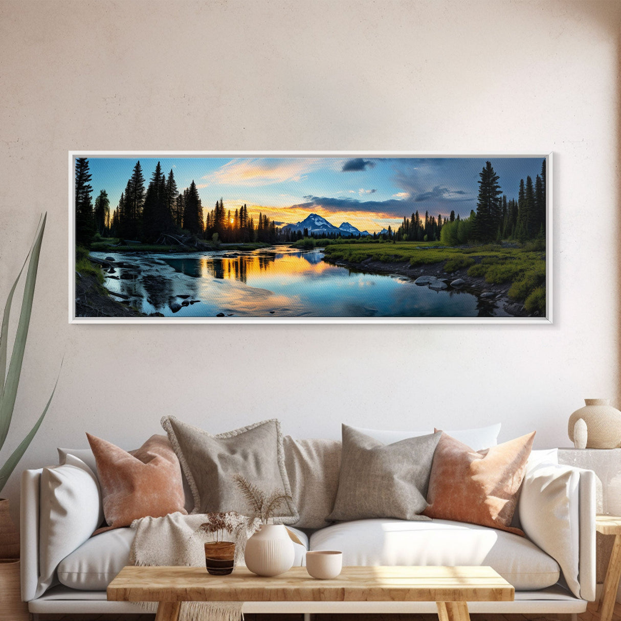 Photographic Panoramic of Banff National Park, Sunset Photography, National Park Art, Framed Canvas Print, Landscape Photography