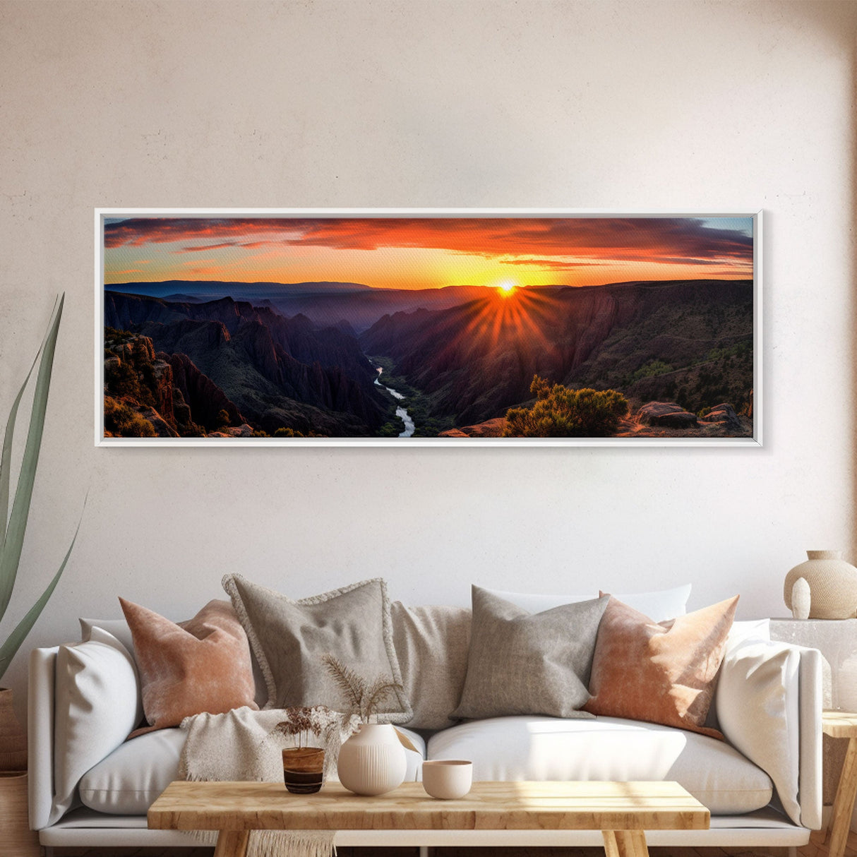 Photographic Panoramic of Black Canyon Of The Gunnison National Park, Sunset Photography, Framed Canvas Print, Landscape Photography