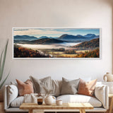 Photographic Panoramic of Blue Ridge Mountains National Parkway, Sunset Photography, Wall Art, Framed Canvas Print, Landscape Photography