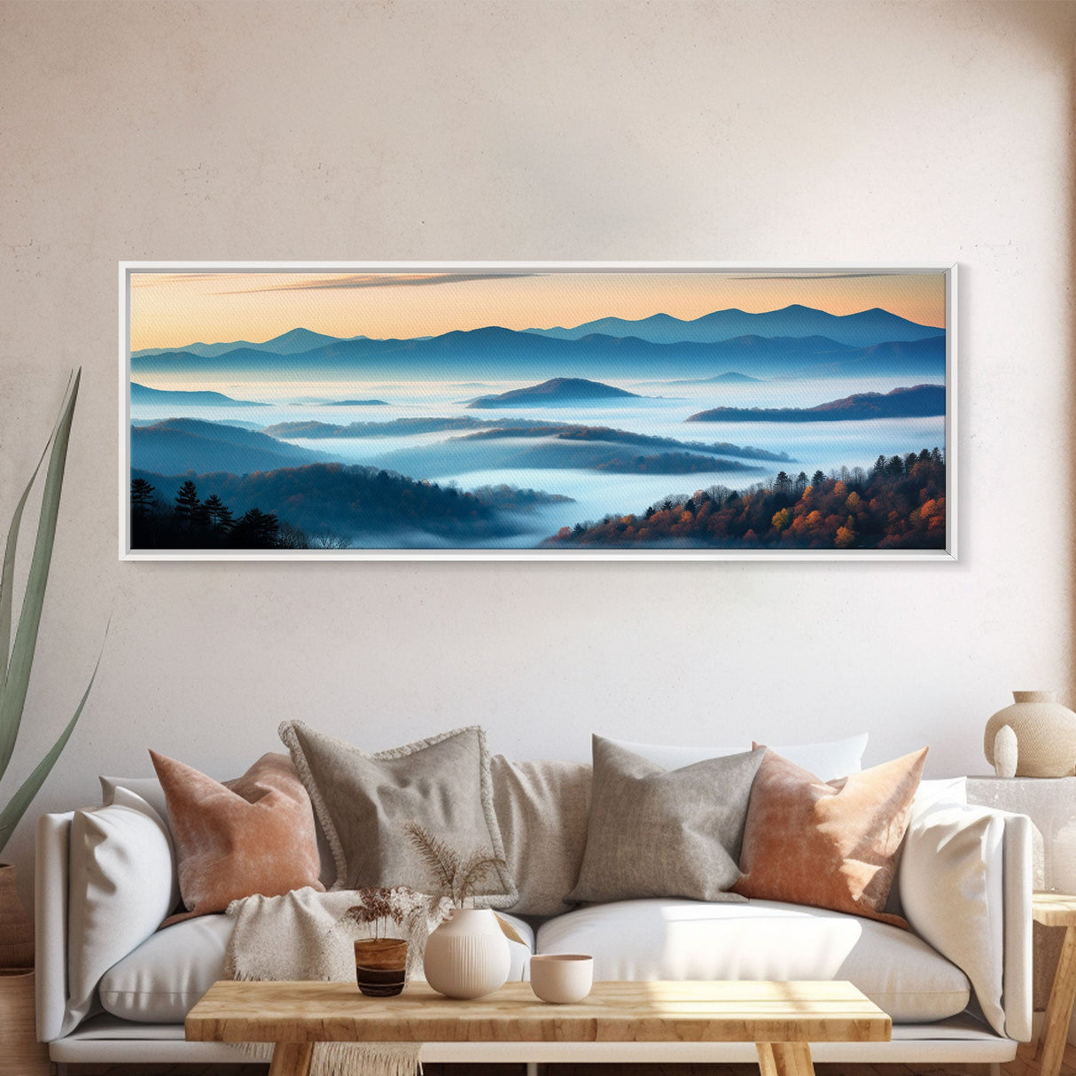 Photographic Panoramic of Blue Ridge Mountains National Parkway, Sunset Photography, Wall Art, Framed Canvas Print, Landscape Photography