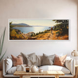 Watercolor Panoramic Acadia National Park Framed Canvas Print, Extra Large Art