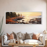 Watercolor Panoramic Acadia National Park Horizontal Framed Canvas Print, Extra Large Art, Large Wall Art, Landscape Paintin