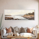 Watercolor Panoramic Acadia National Park Horizontal Framed Canvas Print, Extra Large Art, Large Wall Art, Landscape Paintin