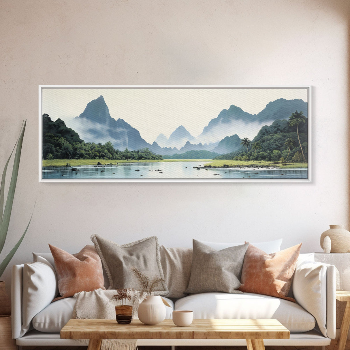 Watercolor Panoramic American Samoa National Park Framed Canvas Print Wall Art