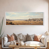 Panoramic Watercolor of Badlands National Park, North Dakota Wall Art, Landscape Painting Travel Art