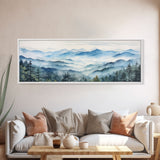 Blue Ridge Mountains National Park Panoramic Watercolor Painting Framed Canvas Print Large Wall Art