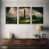 The Dark Tower, 3 Piece Panoramic Art, High Fantasy Concept Art, 3 Piece Wall Art, Ready To Hang Canvas Print