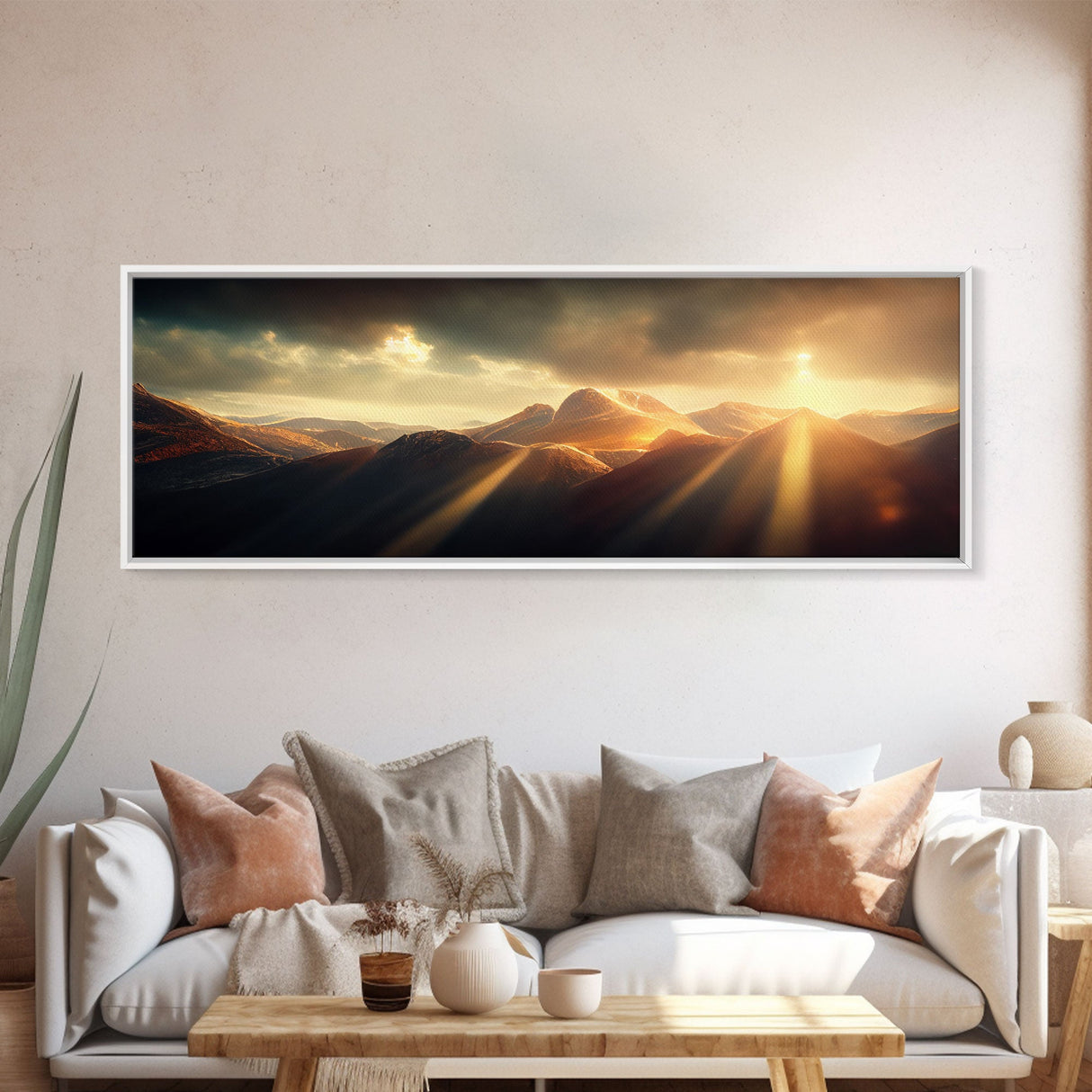 Sunrise Over The Mountains, Ready To Hang Canvas Print, Panoramic Art, Above Bed Art, Above Couch Art, Above Sofa Landscape Decor