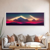 Panoramic Canvas Print, Mountain Sunrise Wall Decor, Cool Wall Art, Ready To Hang, Vaporwave Sunset, Cool Landscape Art